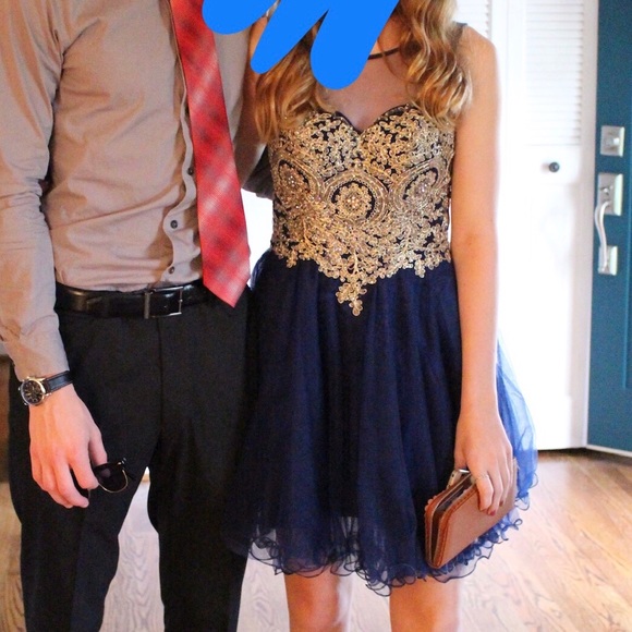 Navy and gold detailed homecoming dress - Picture 7 of 7